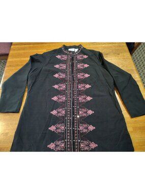 Black blazer with mauve Rose embroidery button down hidden silk blend women's si